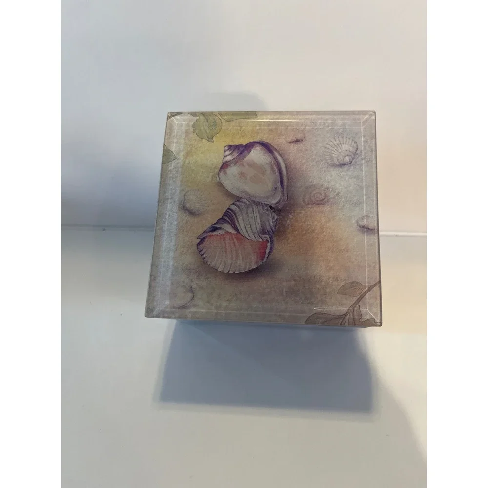 San Francisco Music Box Company Glass Seashell Jewelry Trinket Box Coastal 4x4